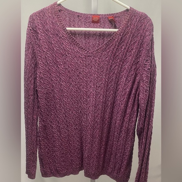 Valerie Stevens Woman Purple/Cranberry Cable Knit V-Neck Cotton Sweater Size 1X - Picture 7 of 7
